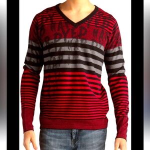 Ed Hardy NWT Wool Blend Red&Black VNeck Sweater‎ XXL Unisex